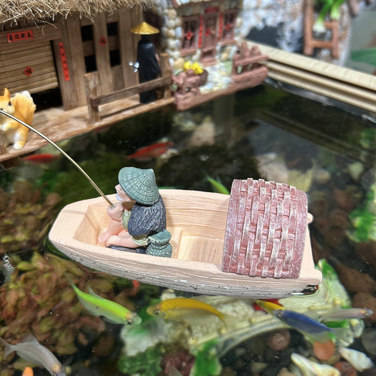 Resin Floating Fisherman Boat  - Marine Aquarium Hobby recension och pris